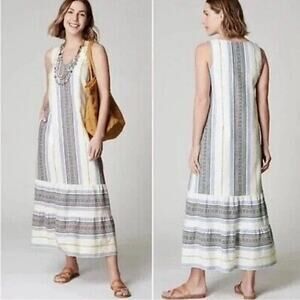 J. Jill Woven Mexican Stripe Embroidered Sleeveless Maxi Dress Creamy White M